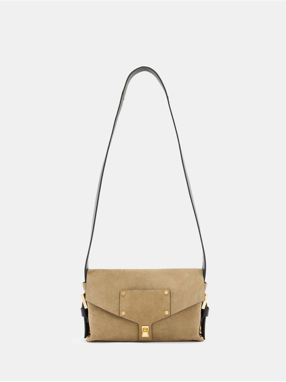 All Saints Miro Suede Crossbody /Turn Lock Satchel Bag Beige